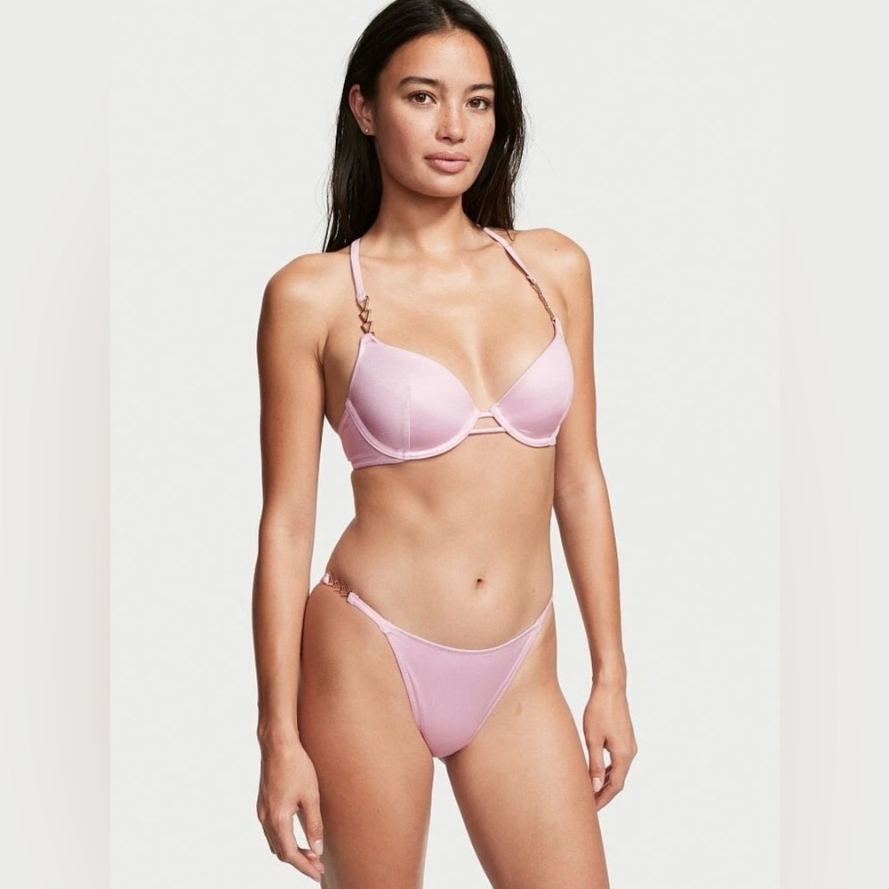 NWT Victoria’s Secret Swim Metal Chain Push Up Top Bra Bikini Set Lavender 36D L